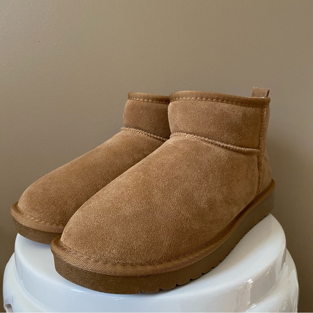 GREYSTONE SUEDE FAUX FUR SHEARLING SLIP ON ANKLE BOOTS Rich Camel 9.5